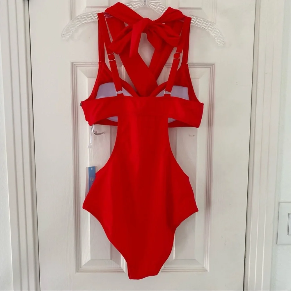 # 2 Cupshe Red Cutout One Piece Bikini NWT - Picture 5 of 9
